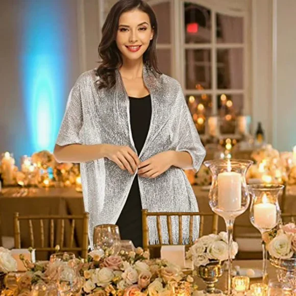 Sparkling Metallic Shawl and Wrap for Evening Party - Picture 3 of 4